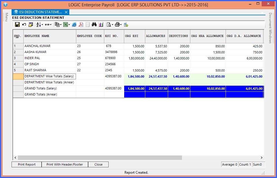 apparel esi deduction statement report